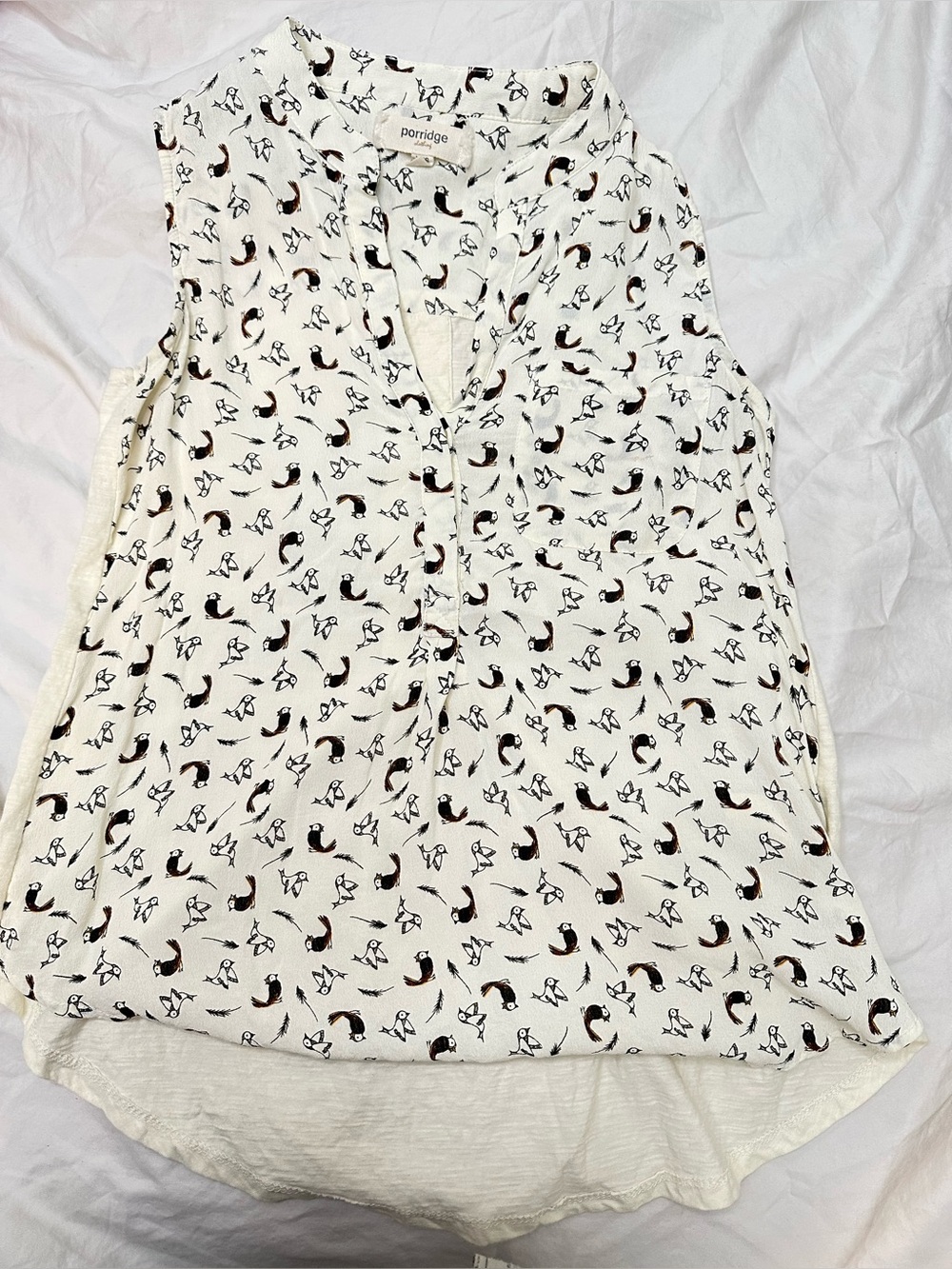 Anthropologie Porridge Babydoll birds print  Top XXS